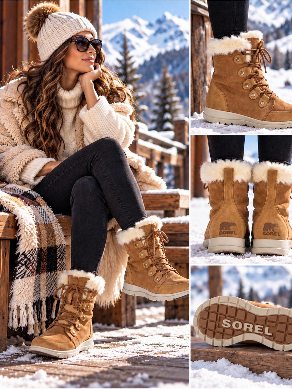 Sorel Cozy Joan Tan Suede Faux Fur Lace Up Ankle Boots Women’s 9